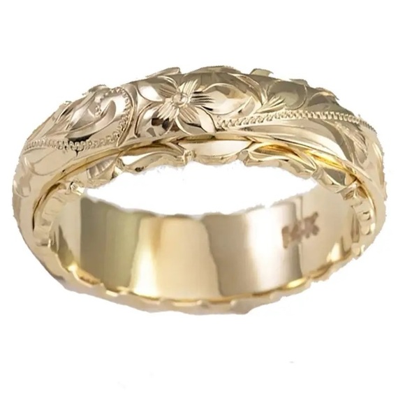 Hawaiian Heirloom Heritage Scroll 14K Gold Plated Plumeria Ring - Picture 4 of 6